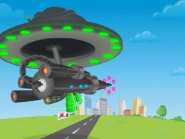 外星人开着飞船入侵地球flash动画