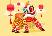 中国传统舞狮年画矢量图
