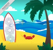 创意沙滩冲浪板插画矢量素材