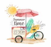 彩绘夏季沙滩冰淇淋车矢量