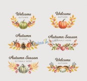彩绘秋季标签矢量素材