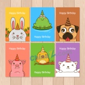 可爱生日动物贺卡模板设计