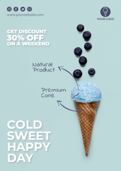 蓝莓冰淇淋甜品海报设计