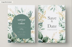 水彩植物绿叶装饰婚礼邀请卡