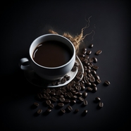 咖啡豆和黑咖啡图片