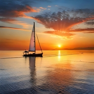 黄昏海上帆船夕阳唯美意境图片