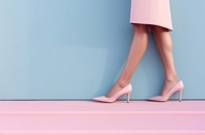 优雅女人穿粉色高跟鞋特写摄影图片