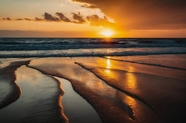 唯美黄昏大海海滩落日余晖图片