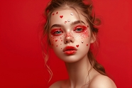 欧美红色彩妆艺术少女人像写真图片