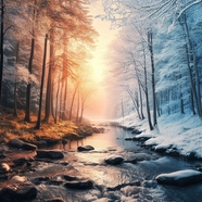 一幅冬天的景象插画图片