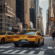 美国曼哈顿城市街头黄色出租车图片