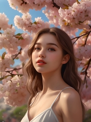 站在樱花树下的性感美女图片