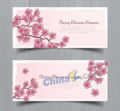 手绘粉色樱花banner矢量