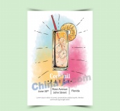 彩绘鸡尾酒夏季派对传单矢量图