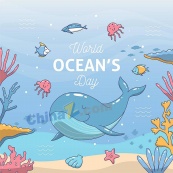 世界海洋日卡通插画设计