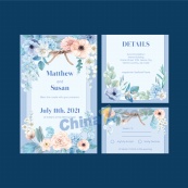 蓝色优雅花卉装饰卡片
