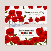 纪念日红色花卉横幅模板设计