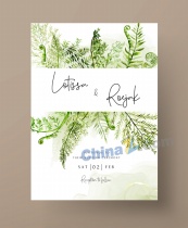 水彩绿蕨叶婚礼请柬矢量图