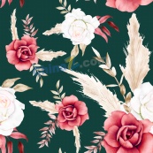 复古水彩花卉无缝图案背景