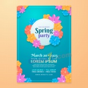 春日派对折纸花卉海报