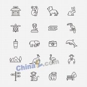 线描可爱动物图标矢量素材