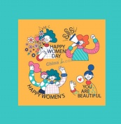插画风妇女节徽章图标矢量