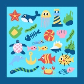 海洋生物动物手绘插图矢量素材