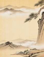 复古水墨山水画背景矢量素材