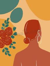 莫兰迪色块抽象女性矢量插画