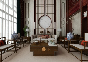 中式别墅客厅3d模型