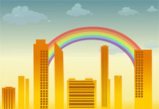 矢量彩虹下的城市flash素材