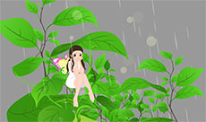 女孩在树叶下躲雨flash动画