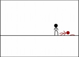 初级火柴人决斗掉河里flash动画