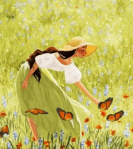 油彩女孩与花丛蝴蝶的优雅交融flash动画