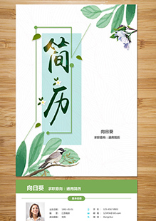 插画花鸟整套简历模板