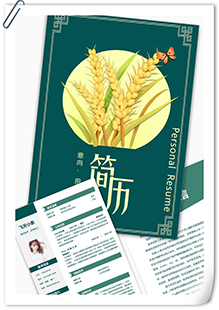麦穗绿色边框简历模板