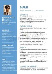 蓝色商务英文个人简历模板