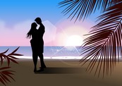 男女海滩剪影矢量图下载