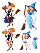万圣节小魔女矢量图下载