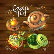 手绘绿茶矢量元素设计