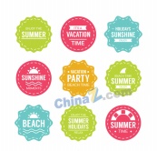 彩色夏季度假标签矢量图