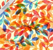 彩色树叶枝条无缝背景矢量图