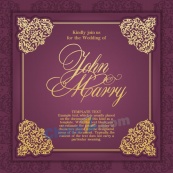 紫底金色花纹婚礼邀请卡矢量图