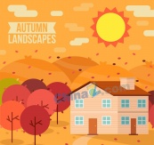 秋季郊外房屋风景矢量素材