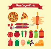 扁平化意大利披萨原料矢量图
