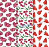 彩绘西瓜和樱桃无缝背景矢量图