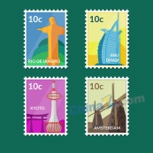 标志性建筑邮票矢量下载