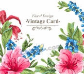复古水彩绘花卉卡片矢量素材