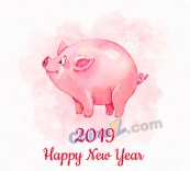 2019水彩猪插画设计