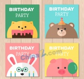 可爱动物生日派对卡片矢量图